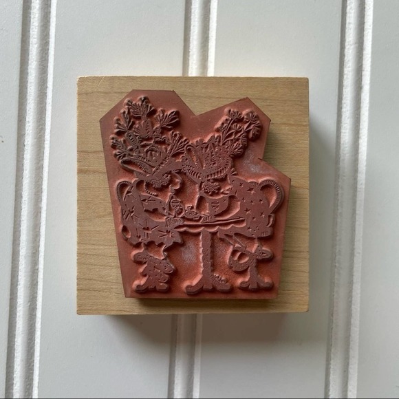 Vintage Wood Block Rubber Stamp Hamilton Arts Bunny Rabbit Lady Gossip Tea Dress - Picture 4 of 6